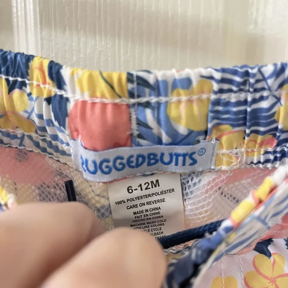 RuffleButts RuggedButts Tropical Flamingo Swim Trunks UPF 50+ Boys 6-12 Mos NWT